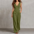 thumbnail image 2 of Jumpsuits for Women Cotton Sleeveless V Neck High Waist Slimming Jumpsuit Casual Fashionable Solid Color Loose Wide Leg Romper Jumpsuit with Pocket, 2 of 7