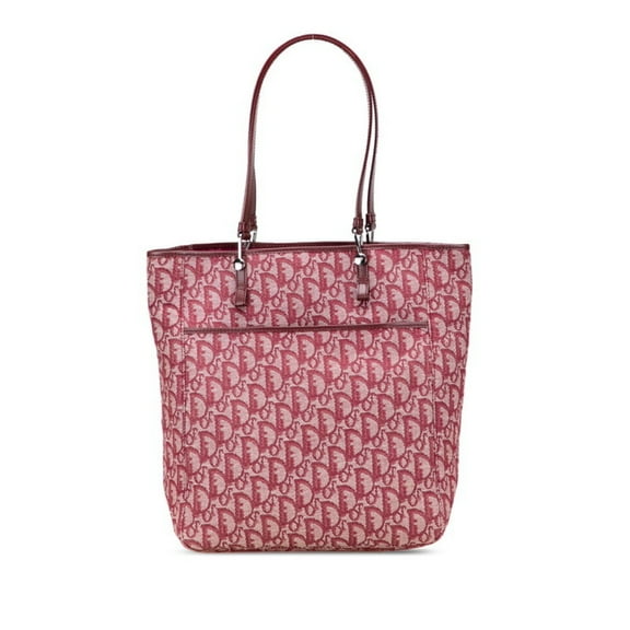 Pre-Owned Christian Dior Dior Trotter Tote Bag Shoulder Bordeaux Wine Red Canvas Leather Women's