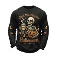 thumbnail image 2 of Mens Halloween Sweatshirts Funny Just Waiting for Halloween Skeleton Pumpkin Printed Crewneck Long Sleeve Spooky Season Casual Pullover Sweatshirt, M, 2 of 5