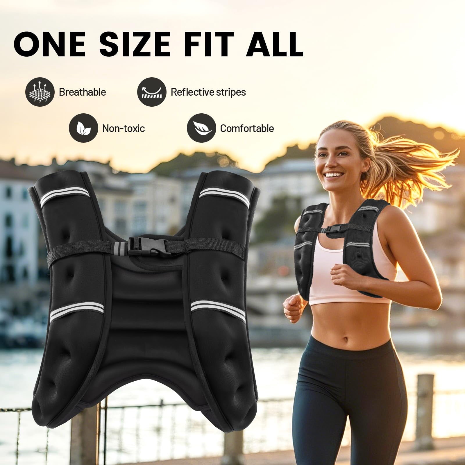 Weighted Vest Black 8 Lbs Adjustable Chest Size Strength Training Running Jogging