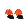 thumbnail image 2 of RUINIXCW Toddler Baby Girls Halloween Outfit Little Baby Girls Fall Clothes Cute Pumpkin Ghost Embroidery Long Sleeve Sweatshirt Top with Tulle Tutu Skirt Set, 2 of 8
