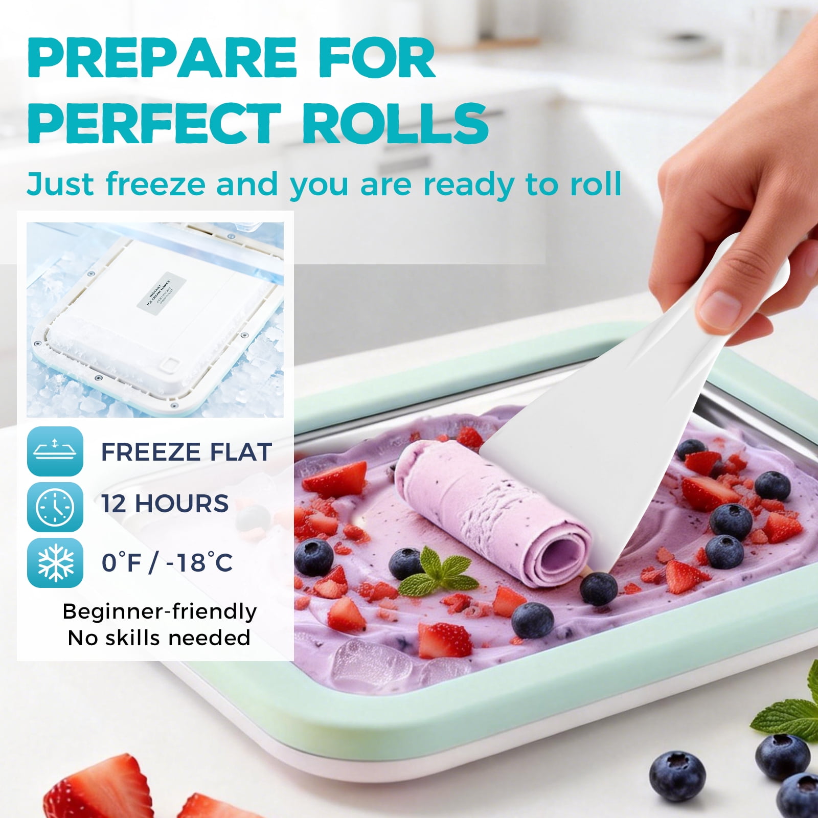 Rolled Ice Cream Maker with Quick Start Guide - DIY Instant Ice Cream Tray Kit, 2 Scrapers for Manual Homemade Ice Cream Rolls, Frozen Yogurt, Sorbets & Slushies, No Electricity Needed（green）