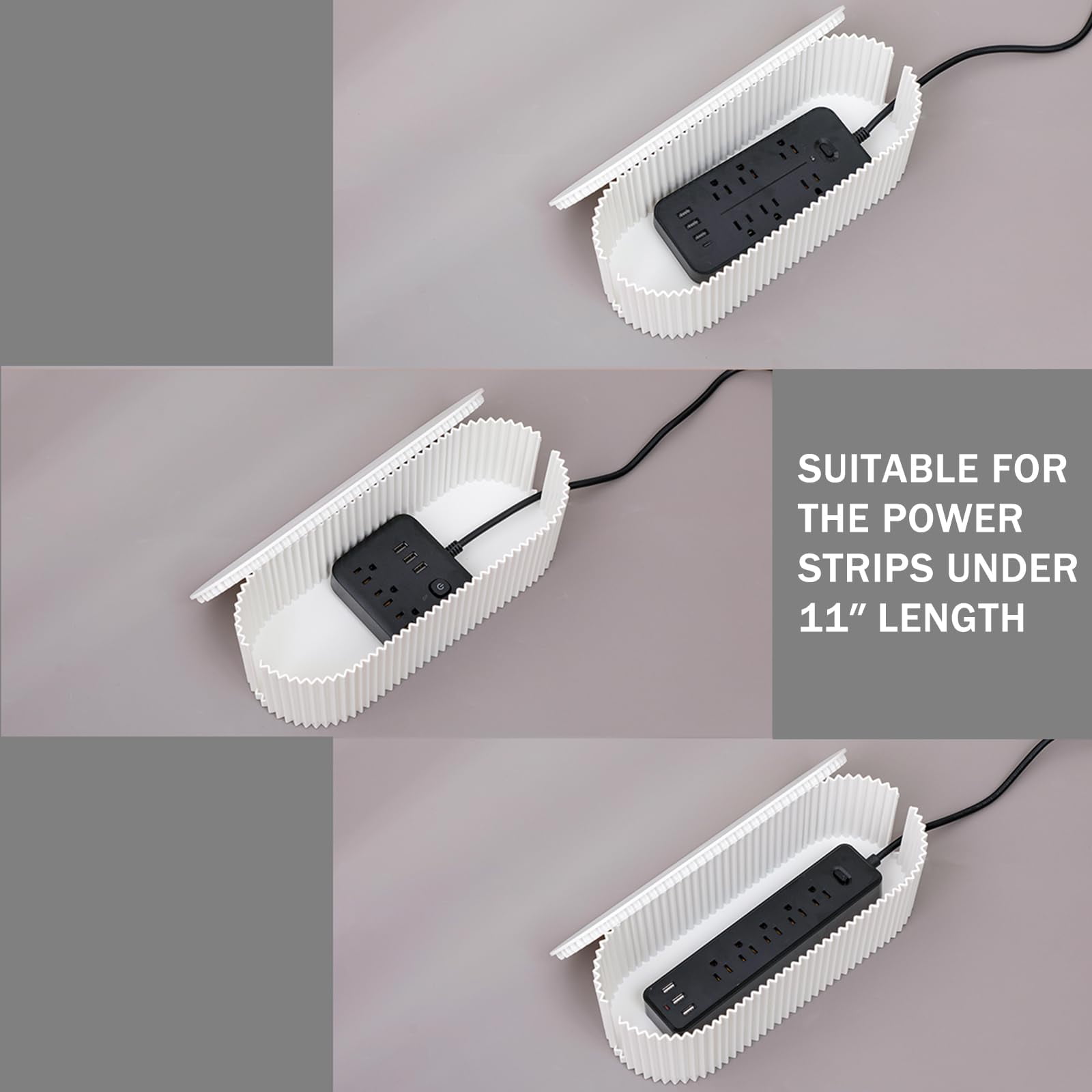 Cable Box Organizer, Plastic Cord Hider Box with Lid for Desk and Floor, Power Strips Cover for Home, Office, Computer, TV, School, Kitchen, Surge Protector Cover (Organ pleated white）
