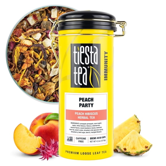 Tiesta Tea - Peach Party, Immunity Loose Leaf Tea, Peach Hibiscus Herbal Tea, Non-Caffeinated Fruit Tea, Make Hot or Iced & Up to 50 Cups, - 4.5oz Refillable Tin