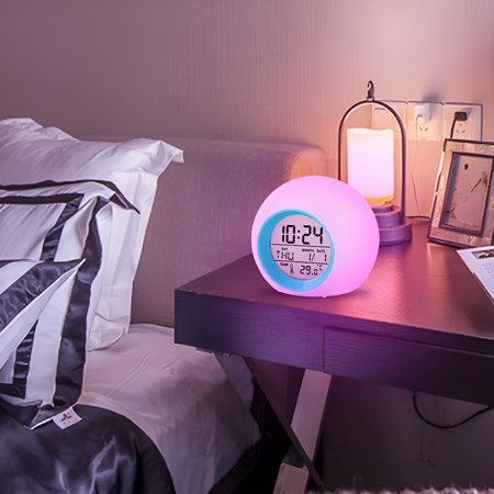 DESIGNICE 2026 New Kids Alarm Clock,Cute Digital Clock with Temperature Date Change 7 Colors Ok to Wake Boys Girls Get Up Clock for Bedroom