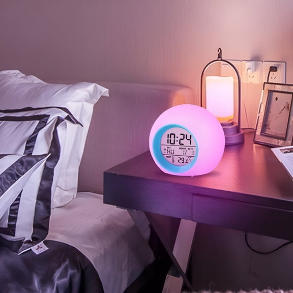 DESIGNICE 2026 New Kids Alarm Clock,Cute Digital Clock with Temperature Date Change 7 Colors Ok to Wake Boys Girls Get Up Clock for Bedroom