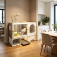 thumbnail image 6 of Functional Cat Cabinet, Hidden Litter Box Enclosure & Steps, Cat House with Pom-pom Toys for Fun, Washroom Cabinet with Litter Leak Walkway & Glass Doors, 6 of 6