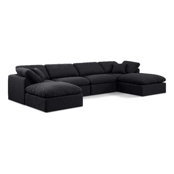 Meridian Furniture Indulge 140" Linen Fabric U-Shaped Modular Sectional in Black