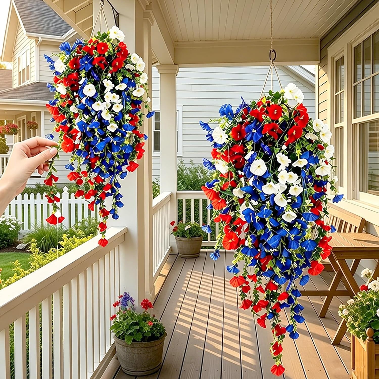 4th of July Decoration Tricolor Patriotic Artificial Flower, Fake Flowers Vine Decor for Patriotic Porch Outdoor