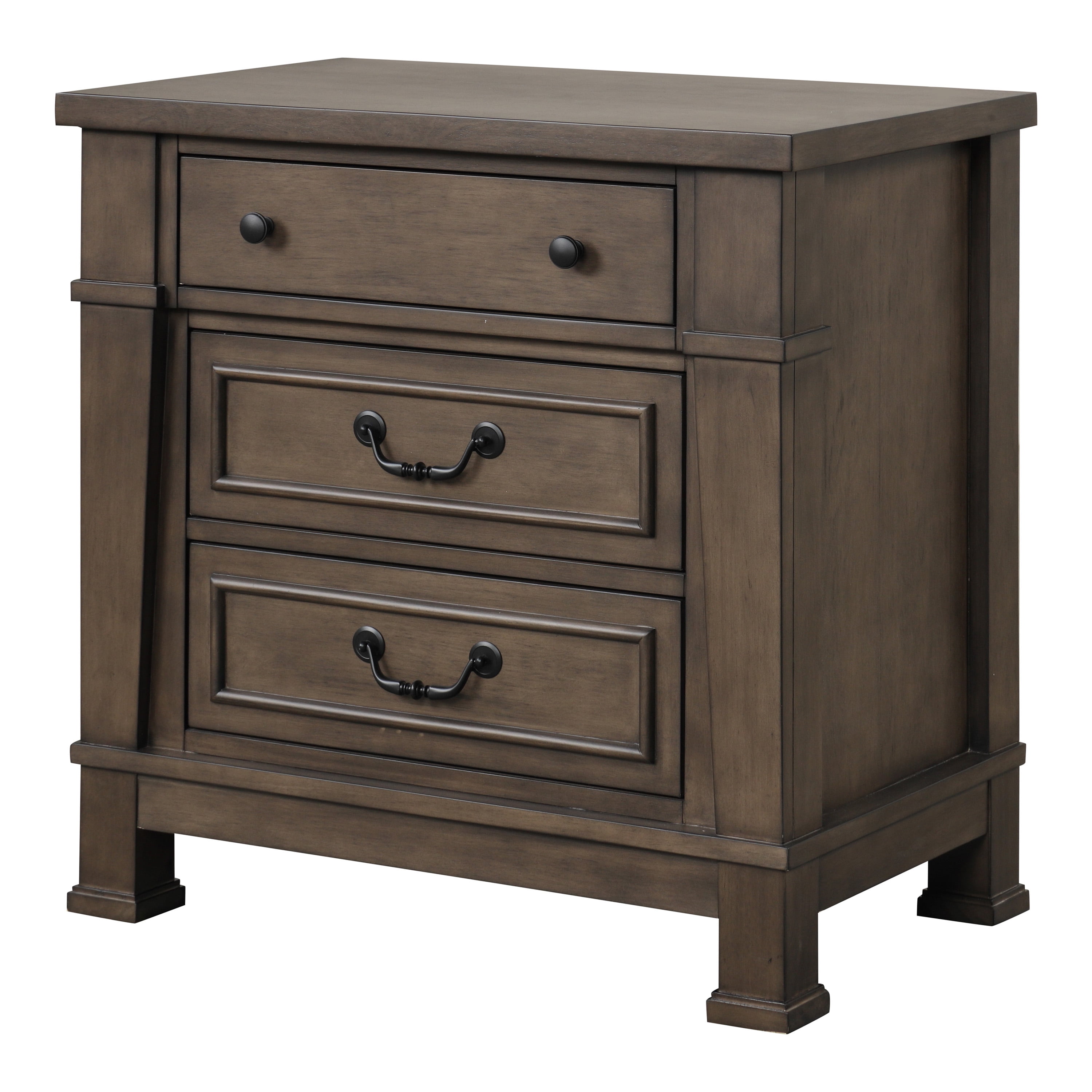 Furniture of America Northfield 3-Drawer Solid Wood Nightstand with USB Port, Dark Walnut