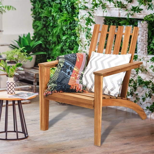Costway Silla Adirondack de Madera Acacia de Jardín Ergonómico con Apoyabrazos Sillón para Balcón Patio Piscina Terraza 69 x 73 x 85 cm Natural