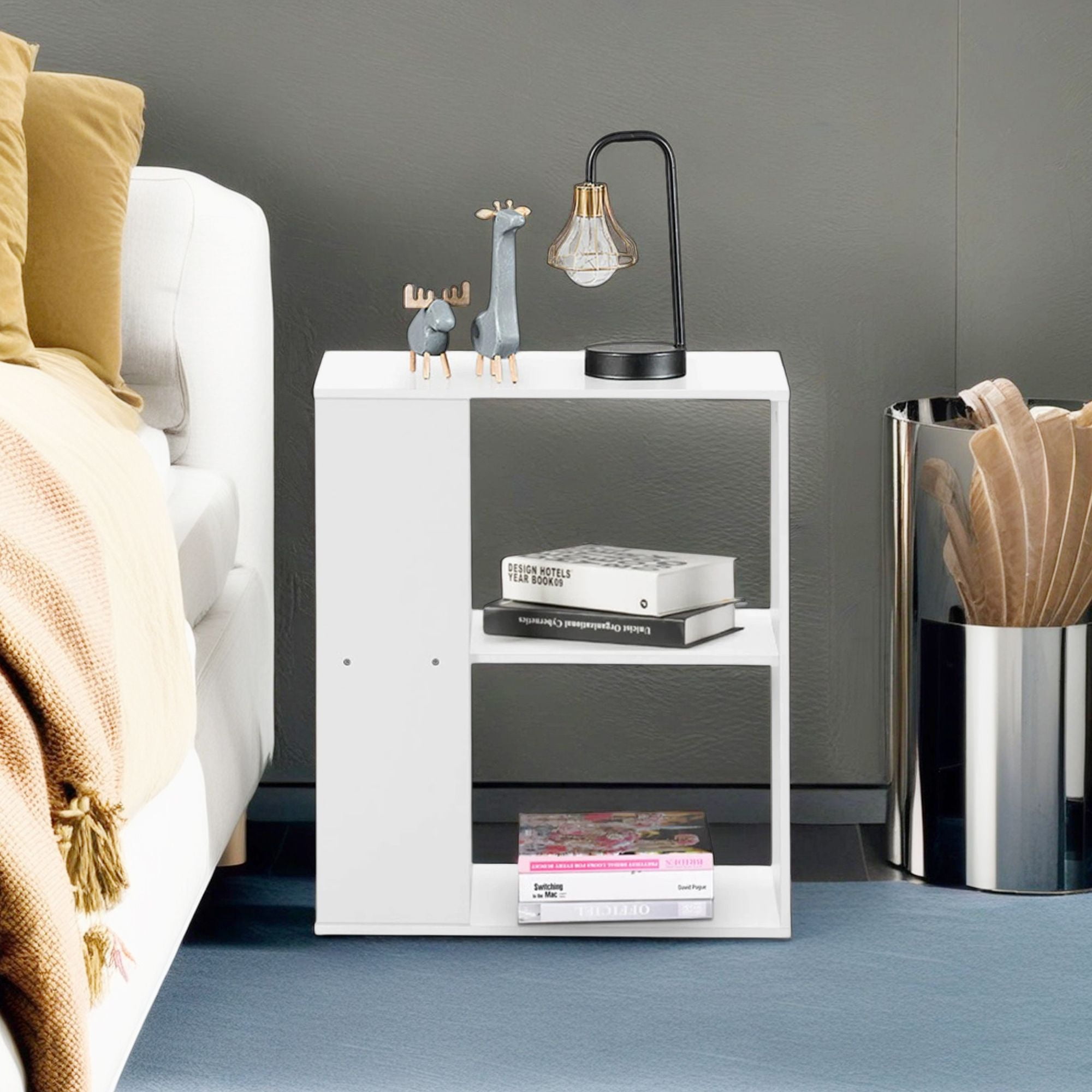 Demi Bonn Side Table, Rectangular Nightstand, 2-Tier Side End Table with Storage Shelves, for Living Room, Bedroom, White