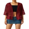 thumbnail image 1 of Blouse Boléro Transparente pour Femmes, Cardigan à Manches Courtes en Dentelle Patchwork Couleur Unie, 1 of 6