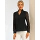 thumbnail image 2 of Blusa de trabajo de manga larga transparente con cuello en V y volantes Allegra K Negro XS, 2 of 5