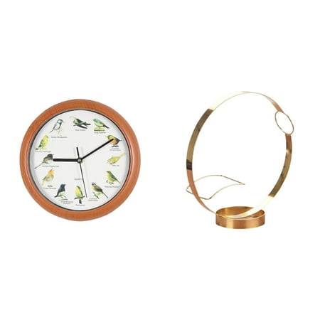 2 Pieces Wine Rack Wall Clock Bottle Holder with Vintage Singing Bird Design for Kitchen Bar Home Decor