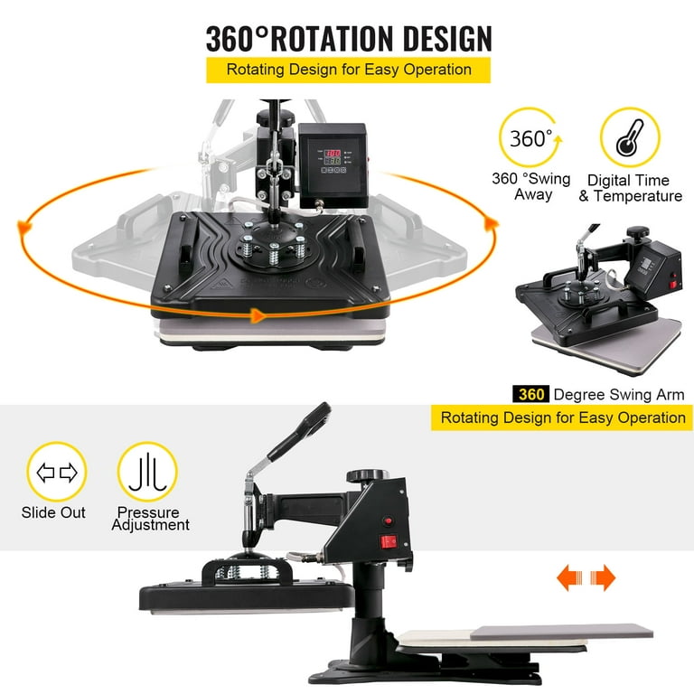  Slendor 5 in 1 Heat Press Machine 12x15 inch Sublimation Heat  Press 360° Swing Away Heat Transfer Digital T-Shirt Pressing with 30OZ 20OZ  Tumbler Press, Multifunction Combo for Hat Cap Plate 