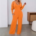 thumbnail image 2 of TrendOFT Formal Jumpsuit For Women Summer Plus Size Casual Long Sleeve Deep V Neck High Stretch Ribbed Rompers For Women One Piece Overalls Orange XXL, 2 of 9