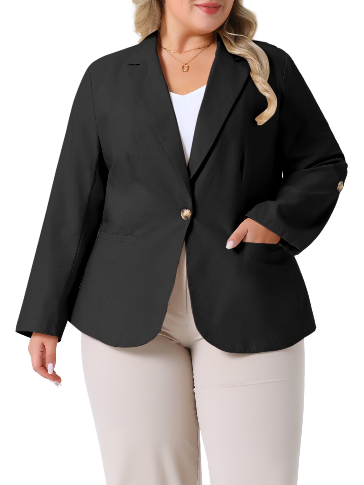 DARING DIVA Women's Plus Linen Cotton Blazer Work Suit Jacket 4X Black