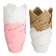 150Pcs Tulip Baking Cups Cupcake Muffins Liners Paper Greaseproof Wrappers for Wedding(3.1" x 2", Pink/White/Brown)