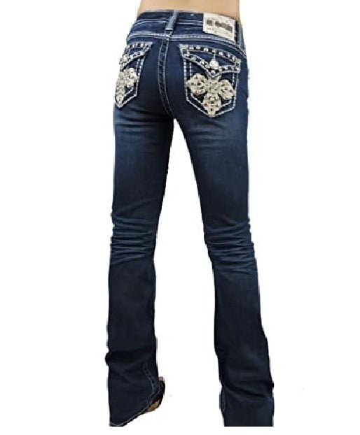 LA Idol Women Plus Bootcut Jeans Brown Bold Stitching Stretch in Dark Blue