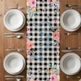 thumbnail image 6 of Spring Gnomes Floral Table Runner - 90 Inch Long, Kitchen Dining Table Runner Dresser Scarves, Pink Tulip Botanical Black Plaid Farmhouse Decor for Coffee Tables Wedding Party Banquet, 6 of 8