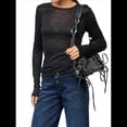 thumbnail image 2 of Camisas de Cuello Redondo para Mujer, Suéteres de Punto Ligeros de Larga, Blusas Casuales Transparentes Negro L, 2 of 10