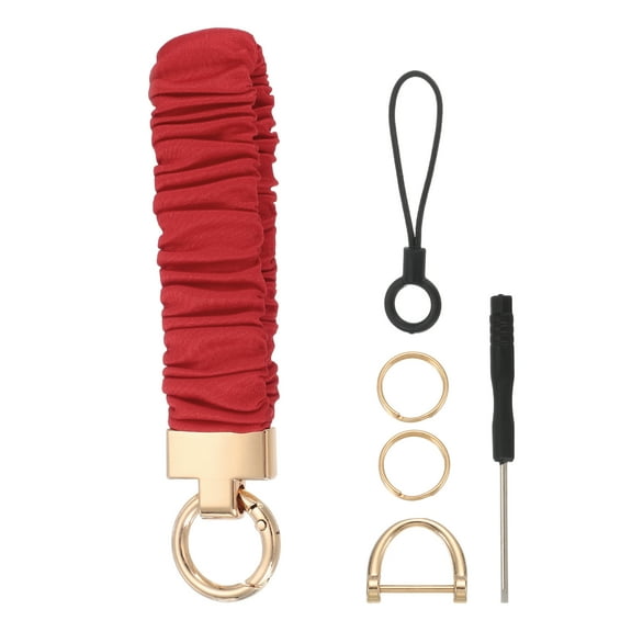 Keychain Wristlet, Scrunchie Key Chain Wristlet with D Ring Black for Car Key Holder and Gym for Purse, Bright Red