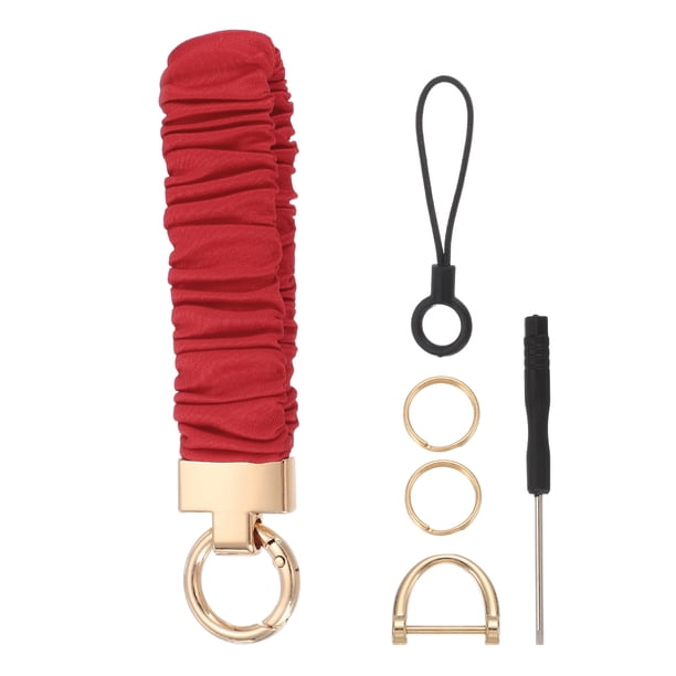Llave de muñeca, Llavero de scrunchie con D Ring Negro para soporte de llaves de coche y gimnasio para bolso, Rojo Brillante