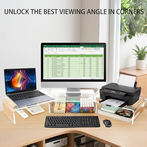 OPNICE Purple Monitor Stand Riser With Drawer – Dual Computer Monitor Stand, Desk Organizer With Pen Holders