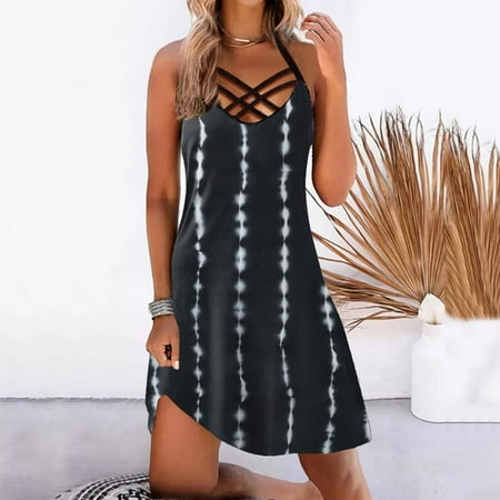 

Yohome Beach Dresses Plus Size Women Vintage Daily Sleeveless Lace Up Pullover Dress