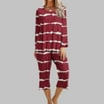 thumbnail image 2 of IROINNID 2PC Pajamas Set for Women Crewneck Long Sleeve Pullover with Casual Capri Homewear Comfortable Sleepwear Set,Burgundy, 2 of 5