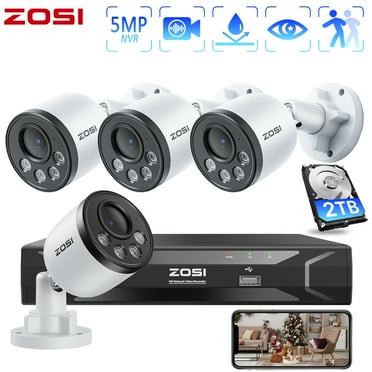 4MP PoE Security Camera System, ZOSI 5MP 8CH NVR, 4pcs Bullet IP Outdoor Camera, Audio Recording, 2TB HDD