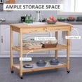 thumbnail image 5 of HOMCOM 42" Kitchen Trolley Cart Rolling Island Utility Serving Cart with 2 Drawers and 3-Tier Shelf Pine Wood, 5 of 10