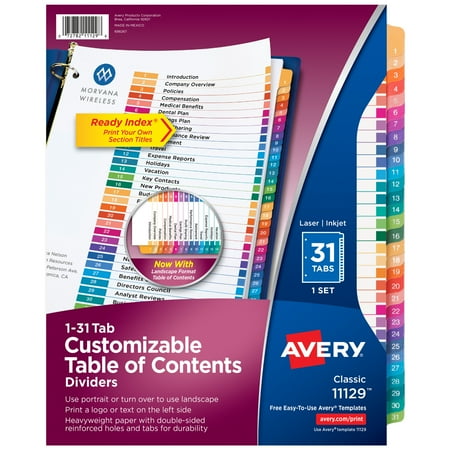 UPC: 0067933111296 | Avery® Ready Index® 20% Recycled Table Of Contents Dividers  1-31 Tab  Multicolor