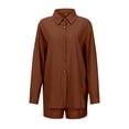 thumbnail image 4 of JIAYUE Women 2 Piece Outfits Sets Long Sleeve Casual Lapel Spring Summer Fall Everyday Wear Button Down Shirt With Comfortable Shorts Loungewear Female Breathable Clothing Set, 4 of 9