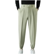 hotojiny Mens Dress Pants Fashion Pleated Cinch Bottom Trousers Loose Fit Slacks Work Office Suit Pants with Pockets