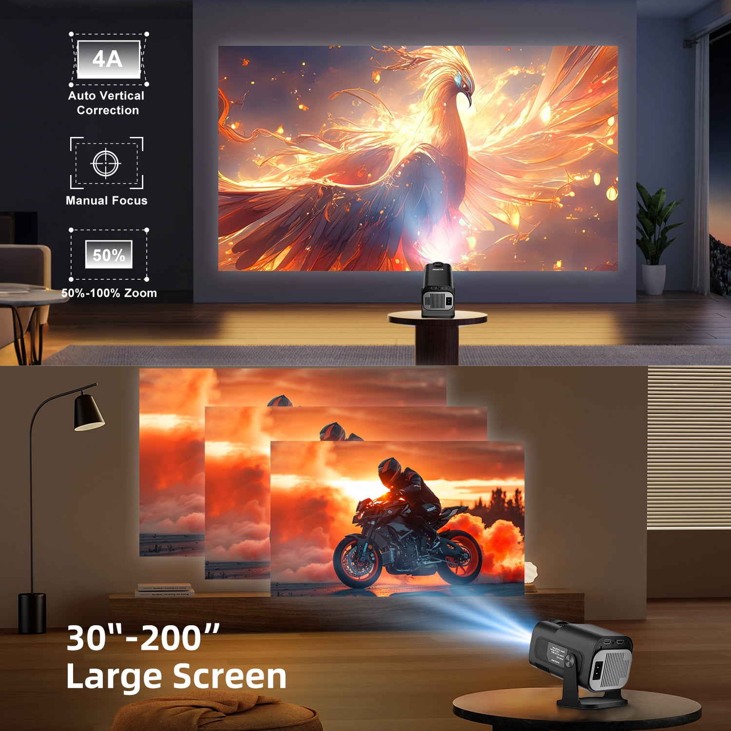 Salange Mini Projector with Wifi 6 and Bluetooth, 1080P Full HD with 4K Supported,Auto Keystone for Home Theater & Camping,Black
