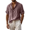 thumbnail image 4 of Aimik Men's V-Neck Short Sleeve Cotton Blend Henley Shirt Relaxed Pullover Style Shirt for Casual Resort and Vacation Wear, 4 of 6
