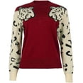 thumbnail image 4 of Women's Sweaters Casual Leopard Printed Patchwork Long Sleeves Knitted Pullover Cropped Sweater Tops, 4 of 6