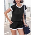 thumbnail image 3 of Ekouaer 2 Piece Sets for Women Summer Outfits Cute Stripe Knit T Shirts Shorts Matching Lounge Set, 3 of 6