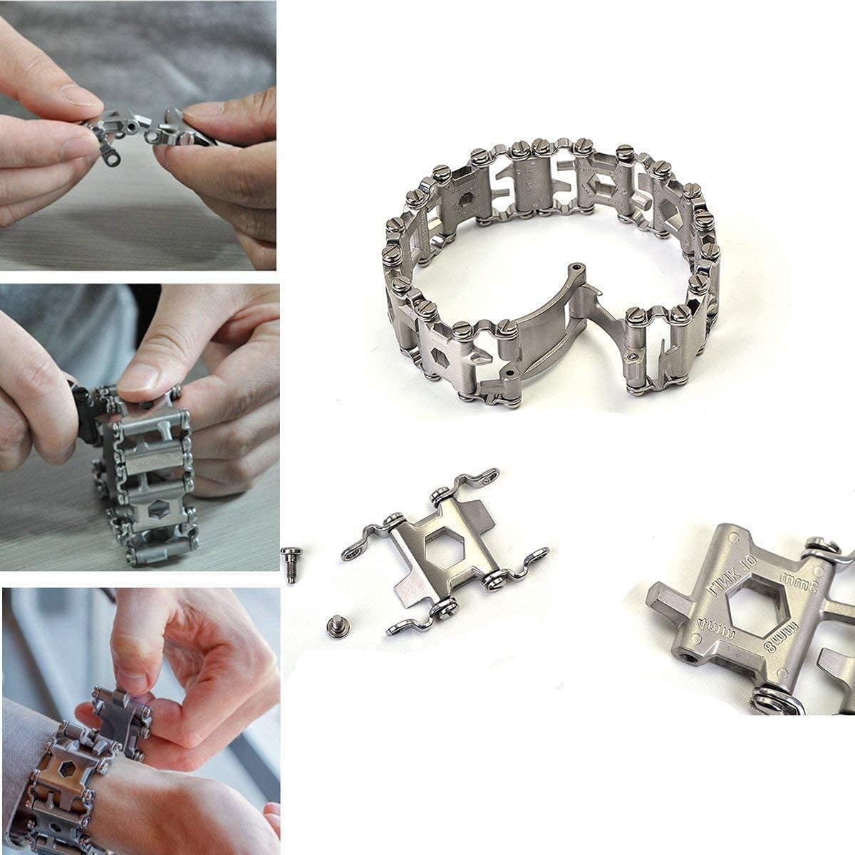 Multitool Bracelet 29 in 1, 22cm Stainless Steel, Multi Tool Bracelet for Men Outdoor Travel Watch Strap, Multifunctional Wristbands, Portable Wearable Multitool Trend Bracelet with A Pry Tool (Black)