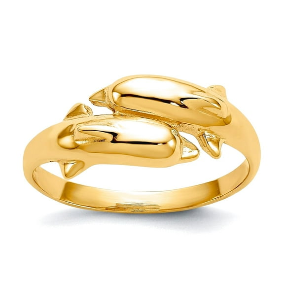 14k Yellow Gold Solid Polished Double Dolphin Ring Size 6.00 Ring for Women - 2.5 Grams