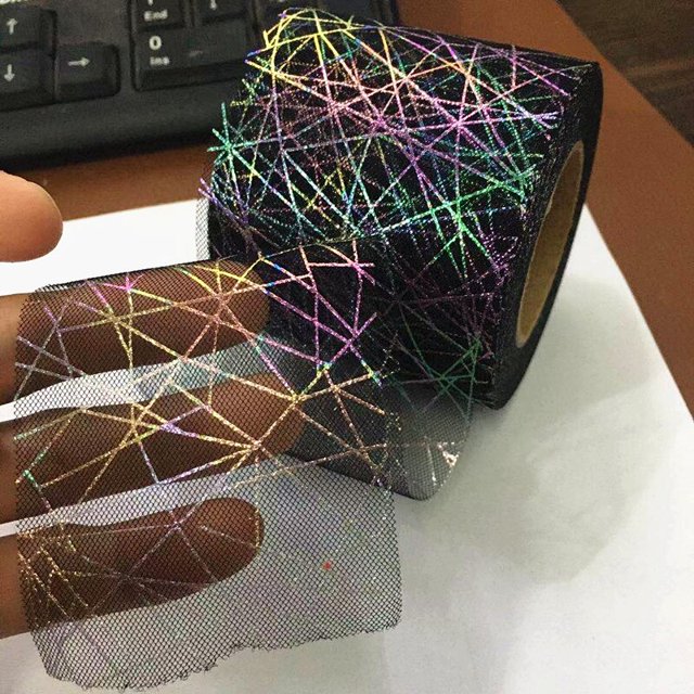 Cinta de tul iridiscente de colores mágicos, tira de malla impresa de colores arcoíris, Organza brillante, suministro de Material, 6cm, 25y