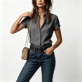 thumbnail image 6 of IUYRTFE Women's Short Sleeve Collared Button Down Shirt Relaxed Fit Stretch Casual Summer Blouse, 6 of 7