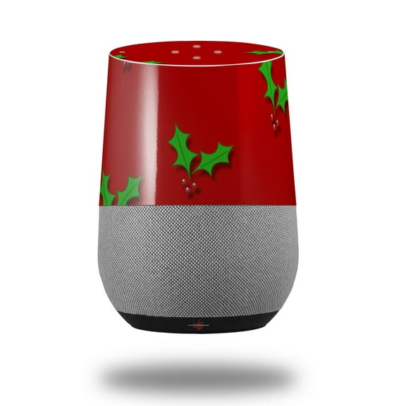 Decal Style Skin Wrap for Google Home Original - Christmas Holly Leaves on Red (GOOGLE HOME NOT INCLUDED) by WraptorSkinz