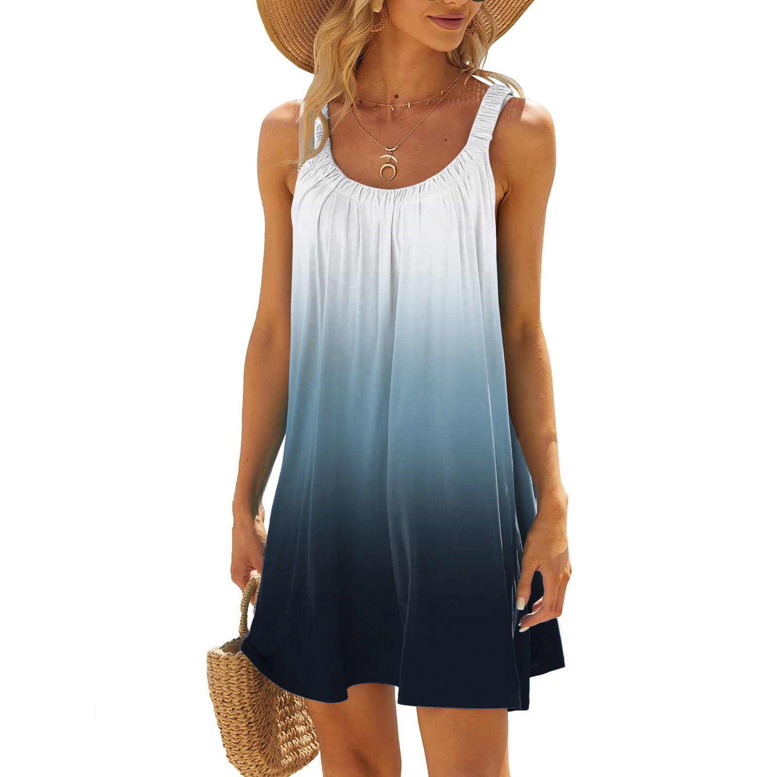 Casual Dresses For Womens Gradient Print Sleeveless Vacation Short Summer Halter Dress Women Clothing