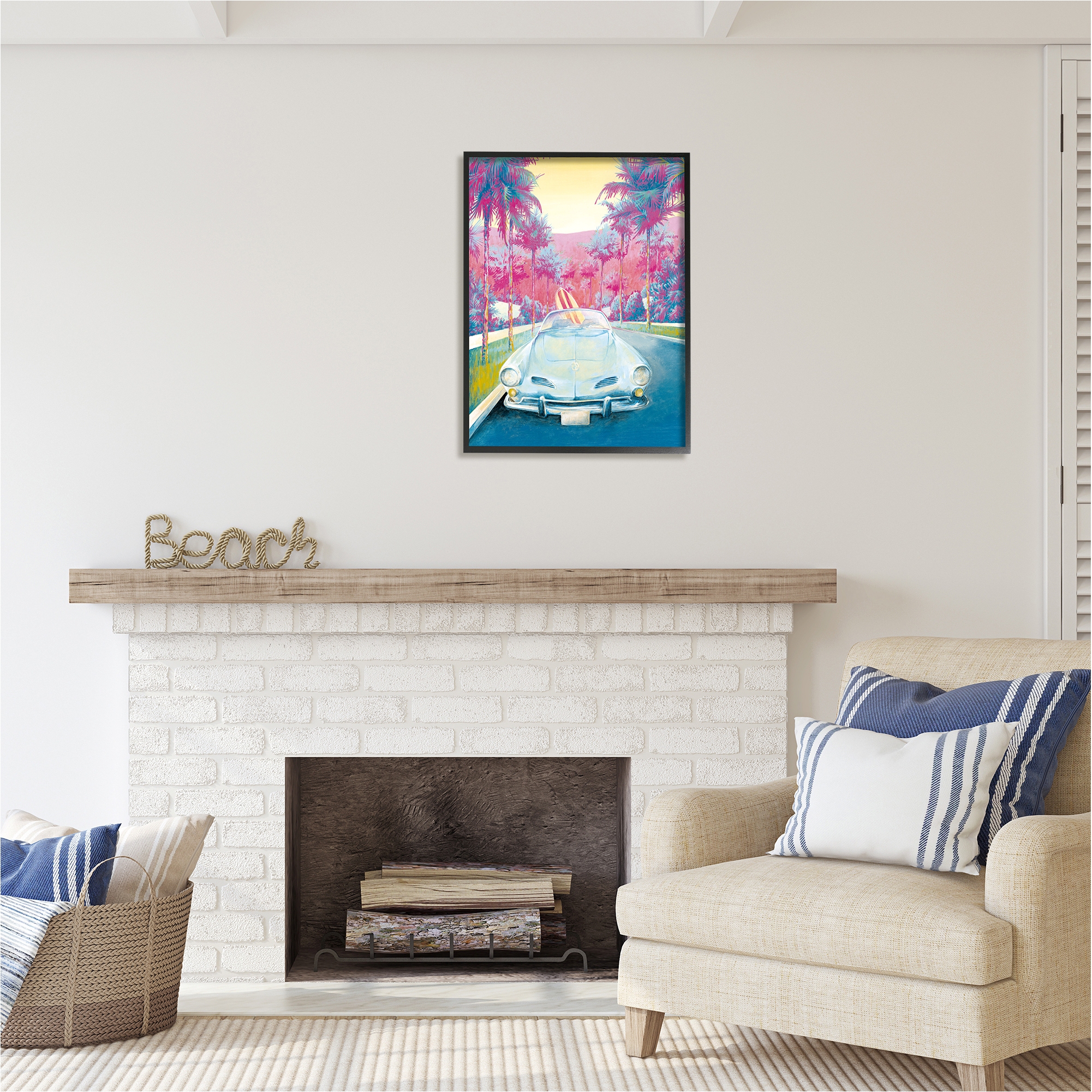 Stupell Industries Tropical Classic Car Transportation Painting Black Framed Art Print Wall Art, 24 x 30