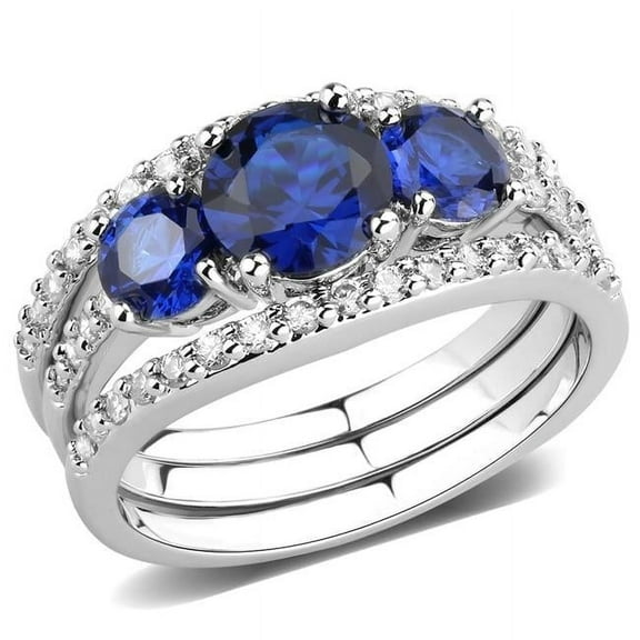 Alamode 3W1566-10 Women Rhodium Brass Ring with Synthetic in London Blue - Size 10