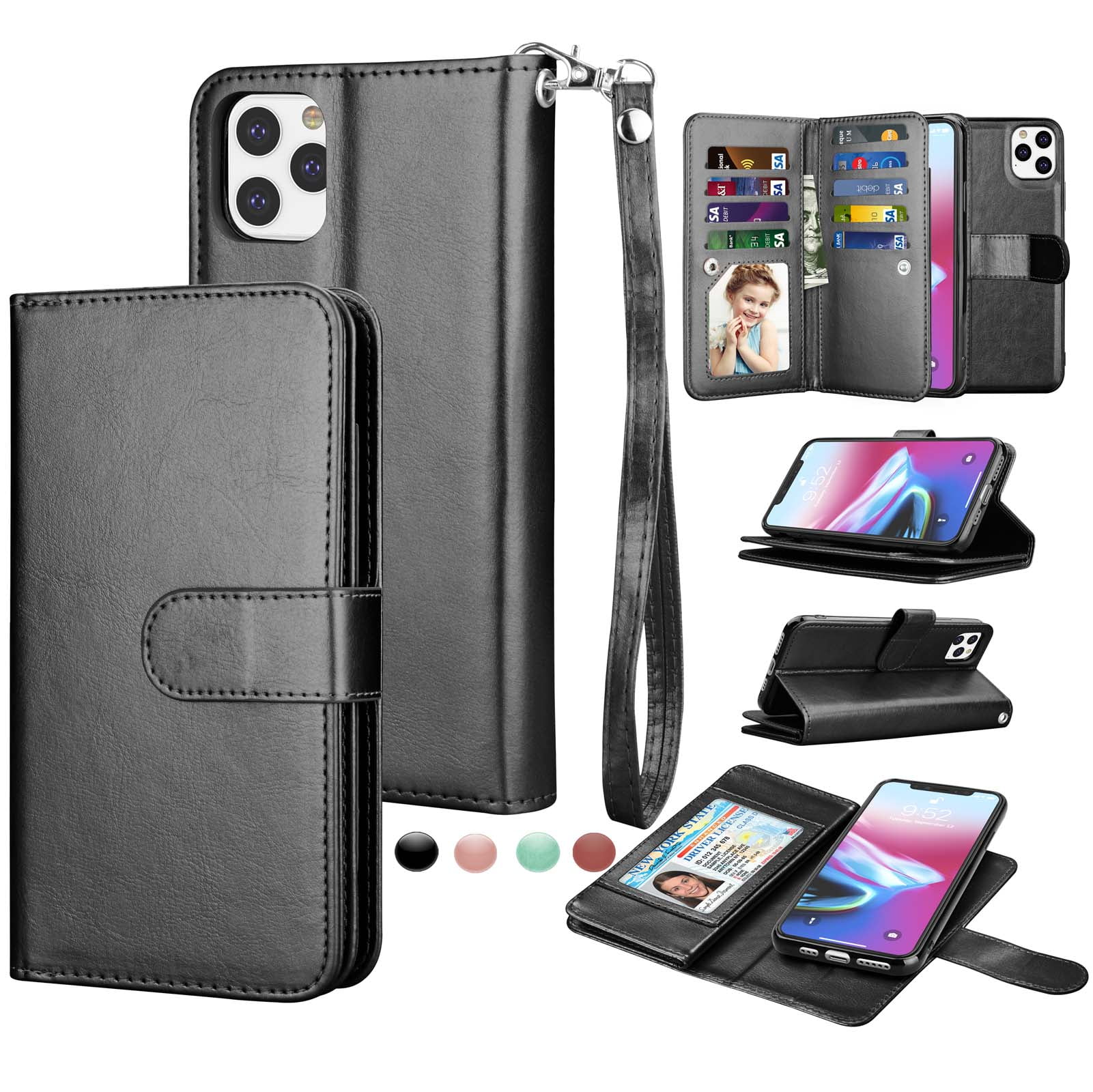 Stylish Cover Compatible with iPhone 11 Pro Black Leather Flip Case Wallet for iPhone 11 Pro 