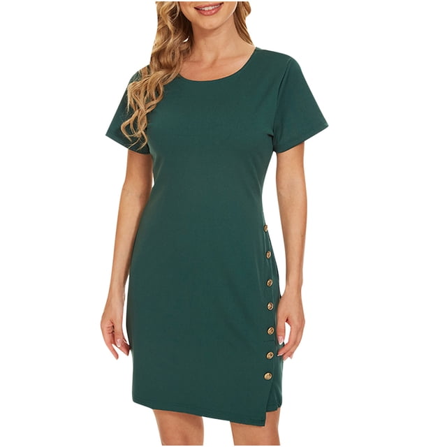 Robe Mini à Manches Courtes Décontractée pour Femmes avec Boutons et Diamants Solides, Robe d'Été Boho Florale Formelle pour Invité de Mariage, Bal, Cocktail, A68-29084
